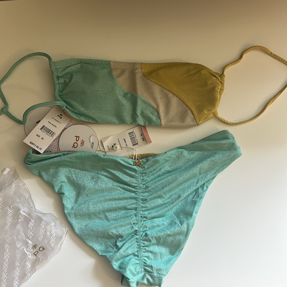 PQ Swim Turquoise and Gold Bikini with Ruching